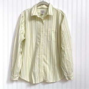 LL Bean 100% Cotton Women’s Yellow/Green Stripped Button Down Shirt SZ Medium